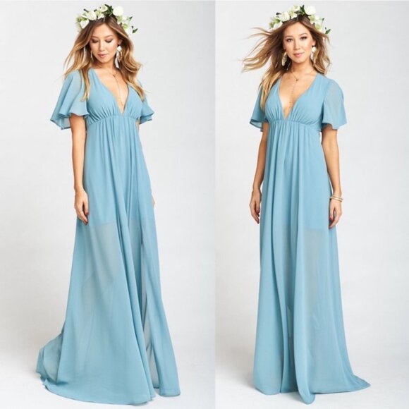 NWT Show Me Your MuMu‎ Maxi Dress Faye Flutter Blue Size XS New With Tags Boho - Picture 3 of 13